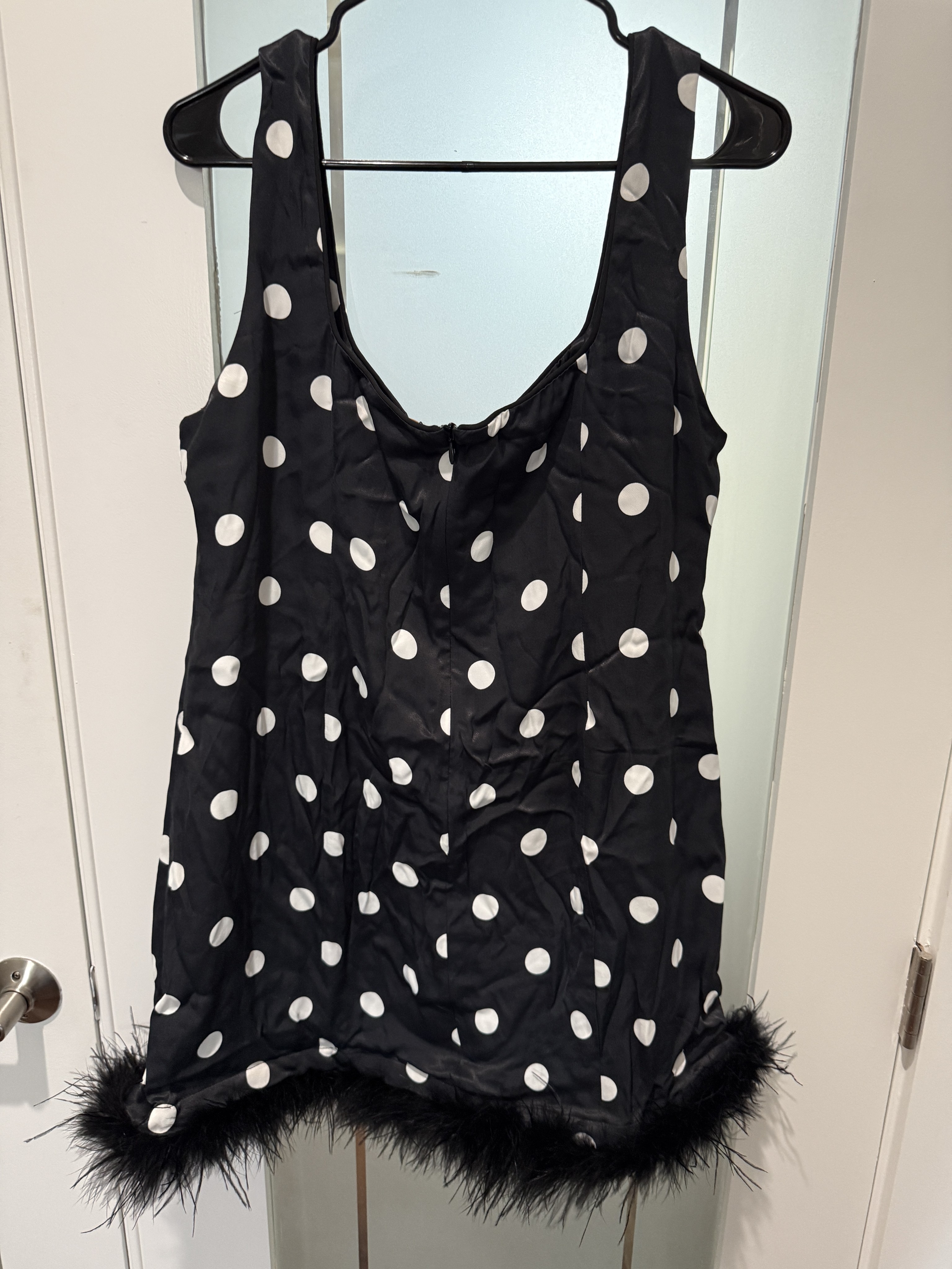 Kitri Black Polka Dot Tank Dress With Feather Hem- Size Uk 16/ Us 12 — image 2 of 5